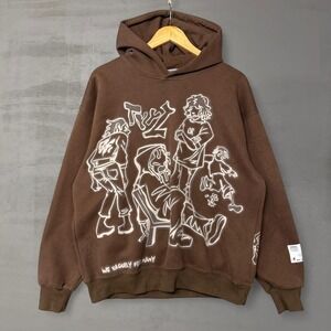 Aelfric Eden Hoodie Brown Graphic Print‎ Oversized Streetwear Pullover Small